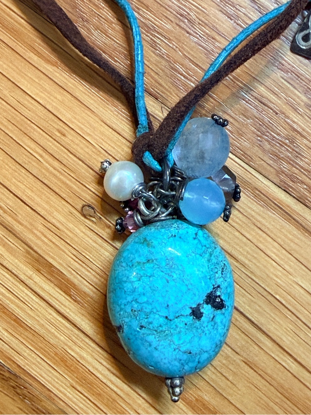 Handmade Turquoise Talisman Necklace Sterling Silver Leather Cord OOAK